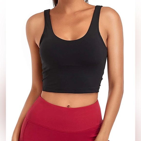OALKA women’s longline black sports bra padded crop tank yoga workoutTop NWT - Picture 4 of 9